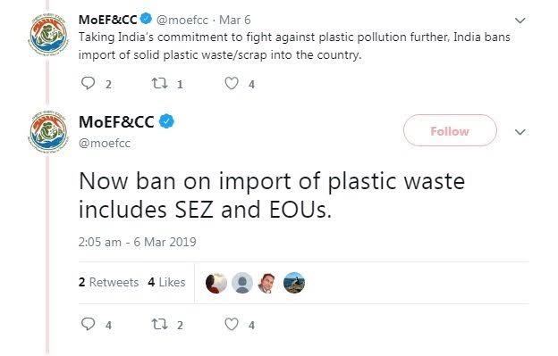 India banned completely the import of solid plastic waste